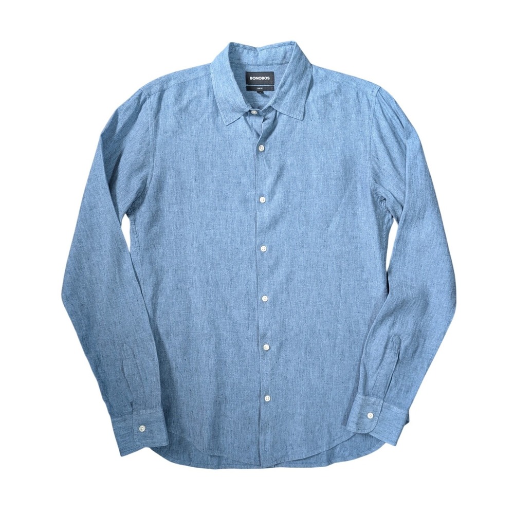 Bonobos Mens Light Soft Blue Business Casual Button Up Linen Dress Shirt